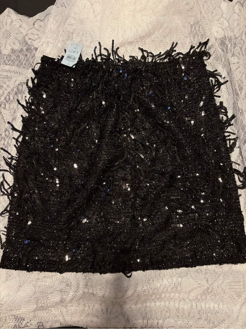 LOFT Black Sequin Fringe Mini Skirt